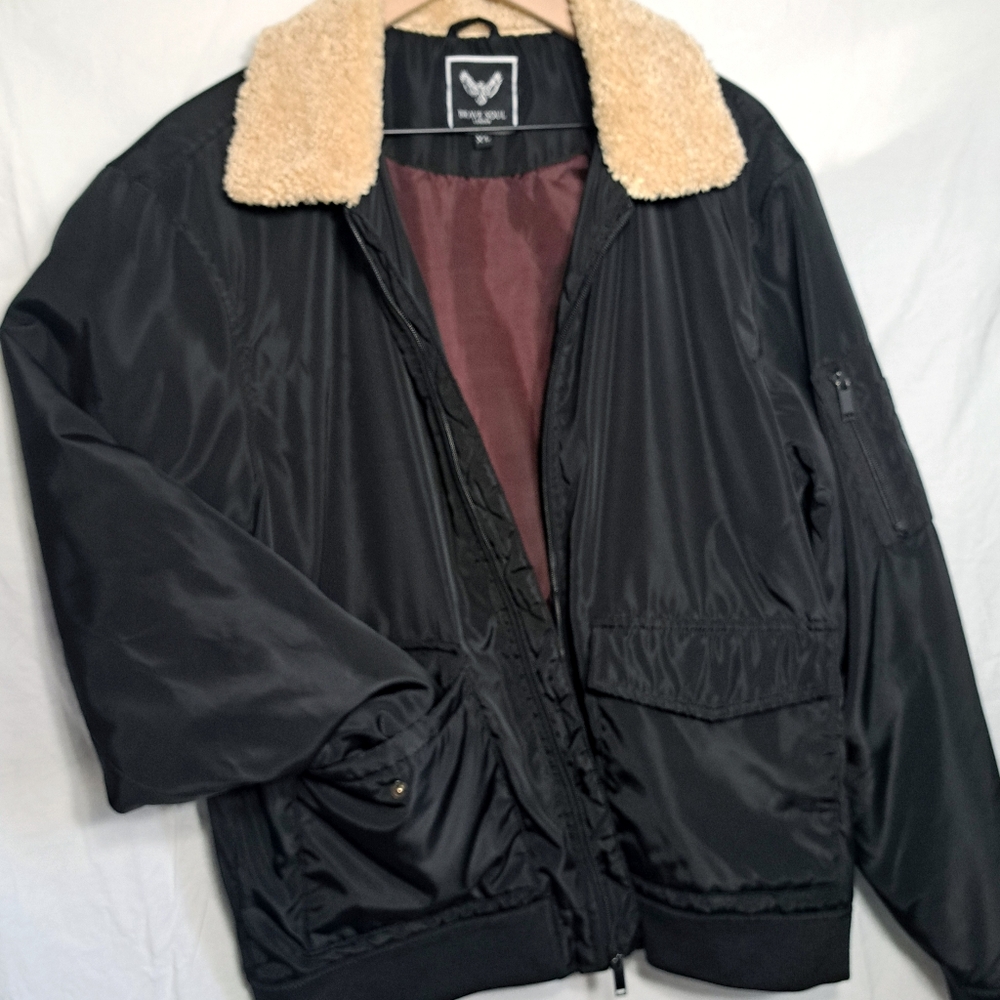 Bomber Style Jacket with Sherpa Collar by Brave Soul, London. - Picture 3 of 15
